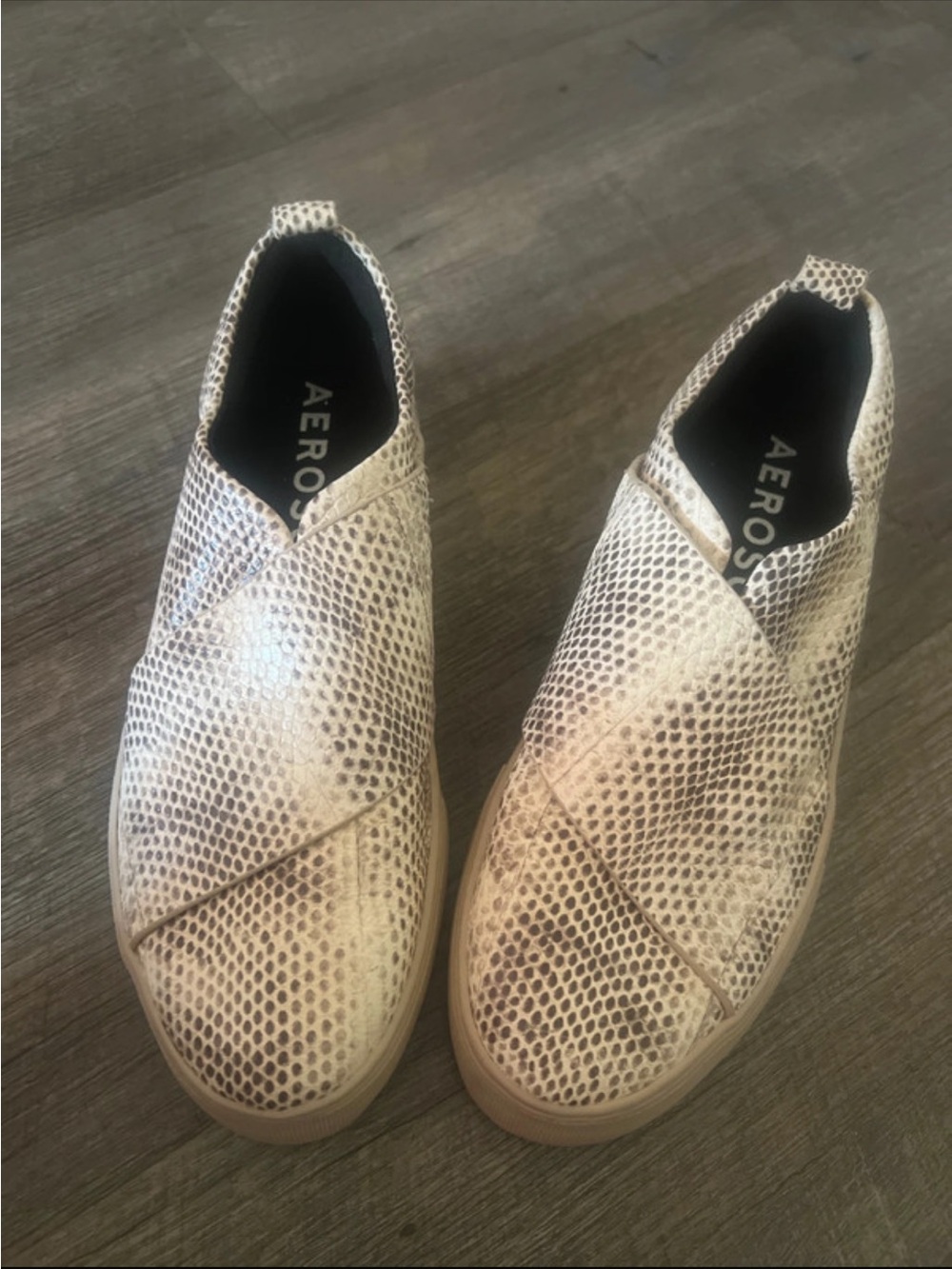 AEROSOLES Snake-Pattern Slip-On Shoe in Cream and Brown